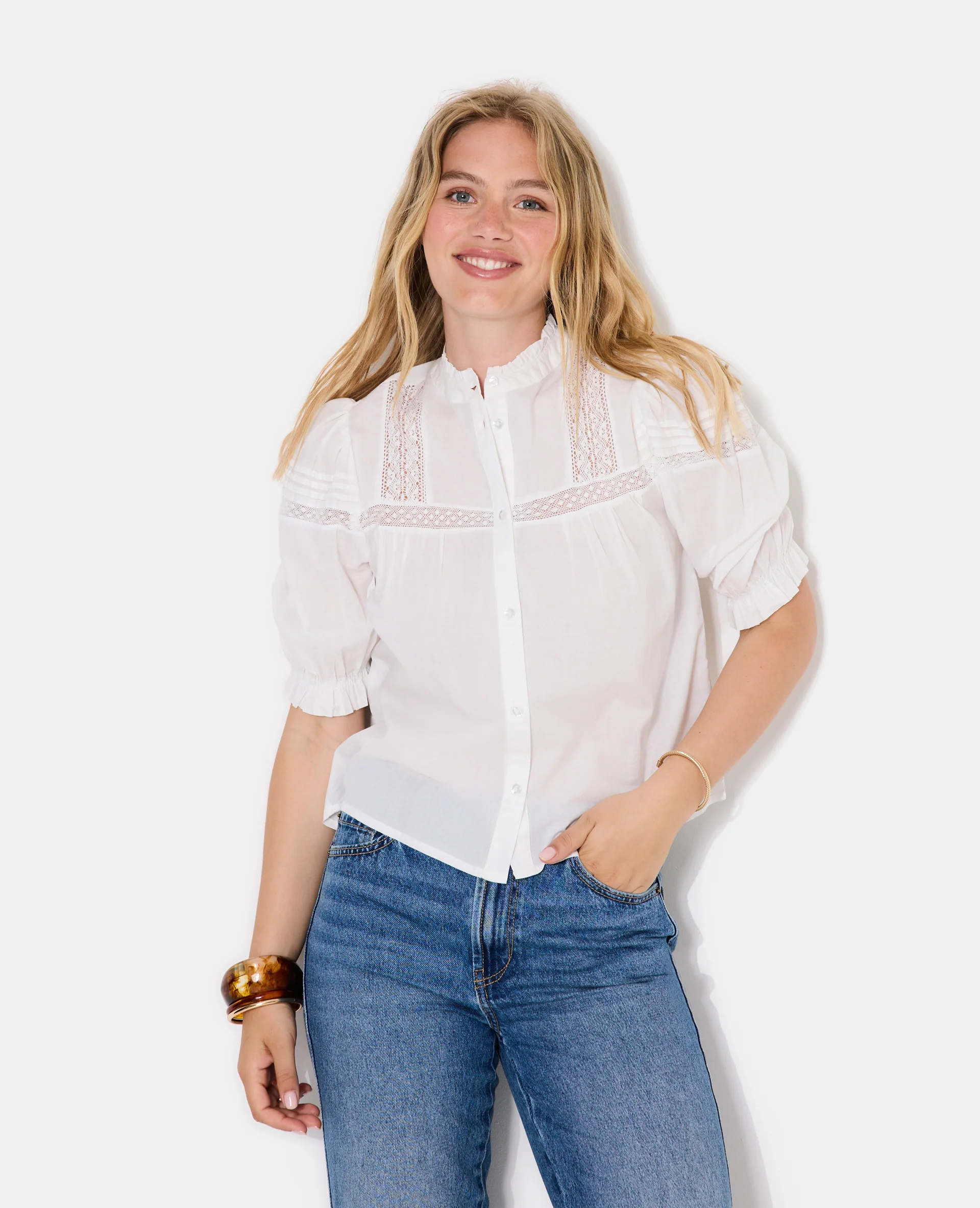 Blouse avec dentelle manches courtes ballons