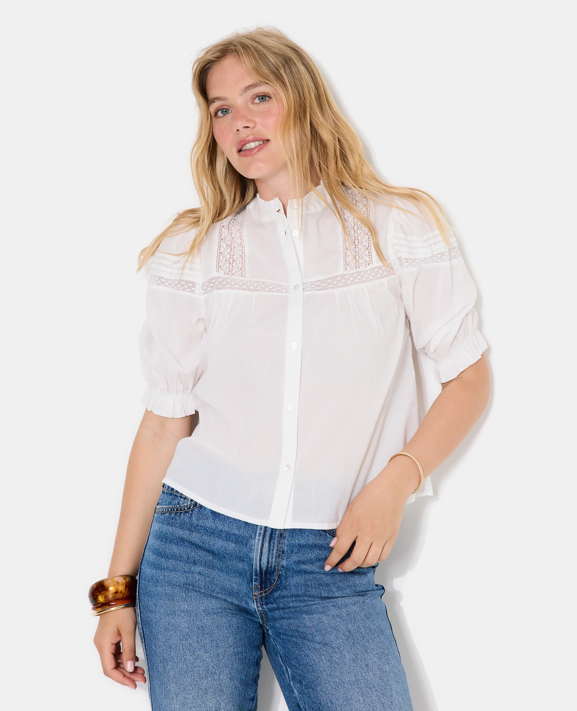 Blouse avec dentelle manches courtes ballons - Image 5