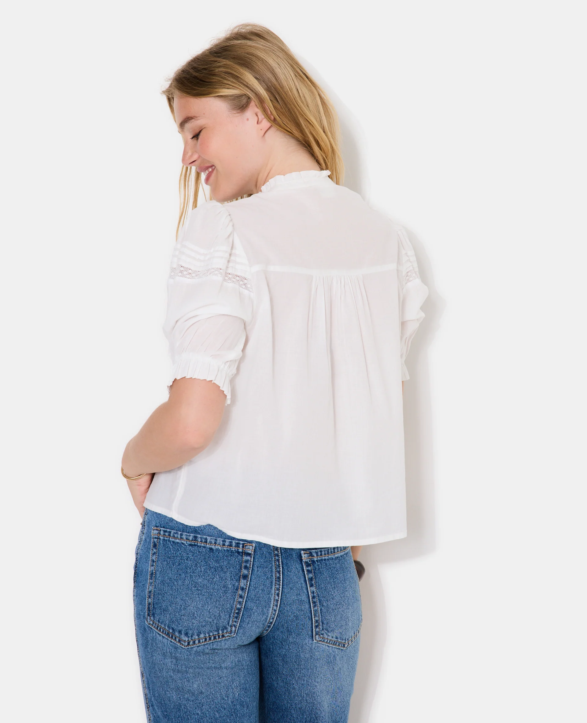 Blouse avec dentelle manches courtes ballons - Image 6