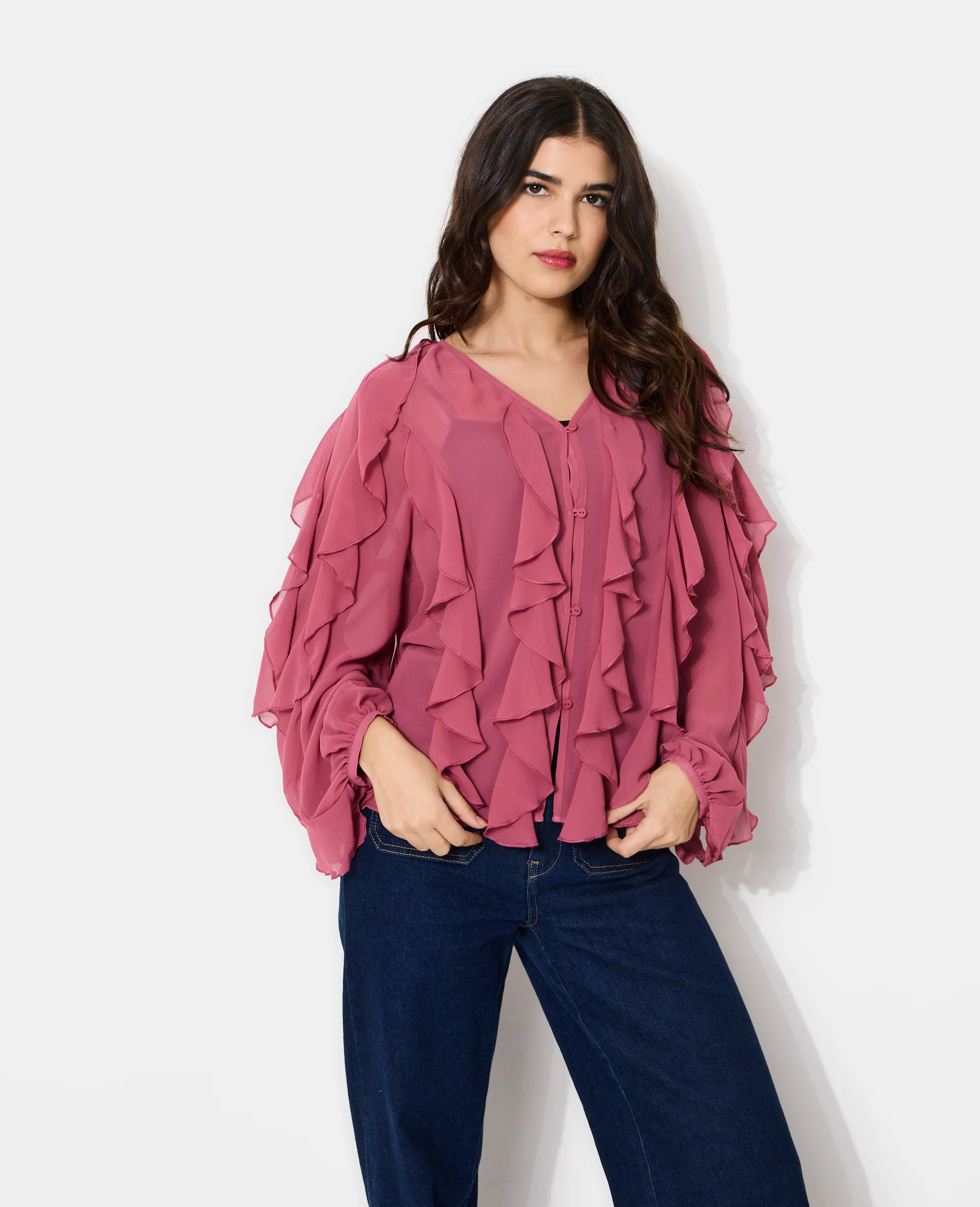 Blouse en voile avec volants et boutons - Image 7