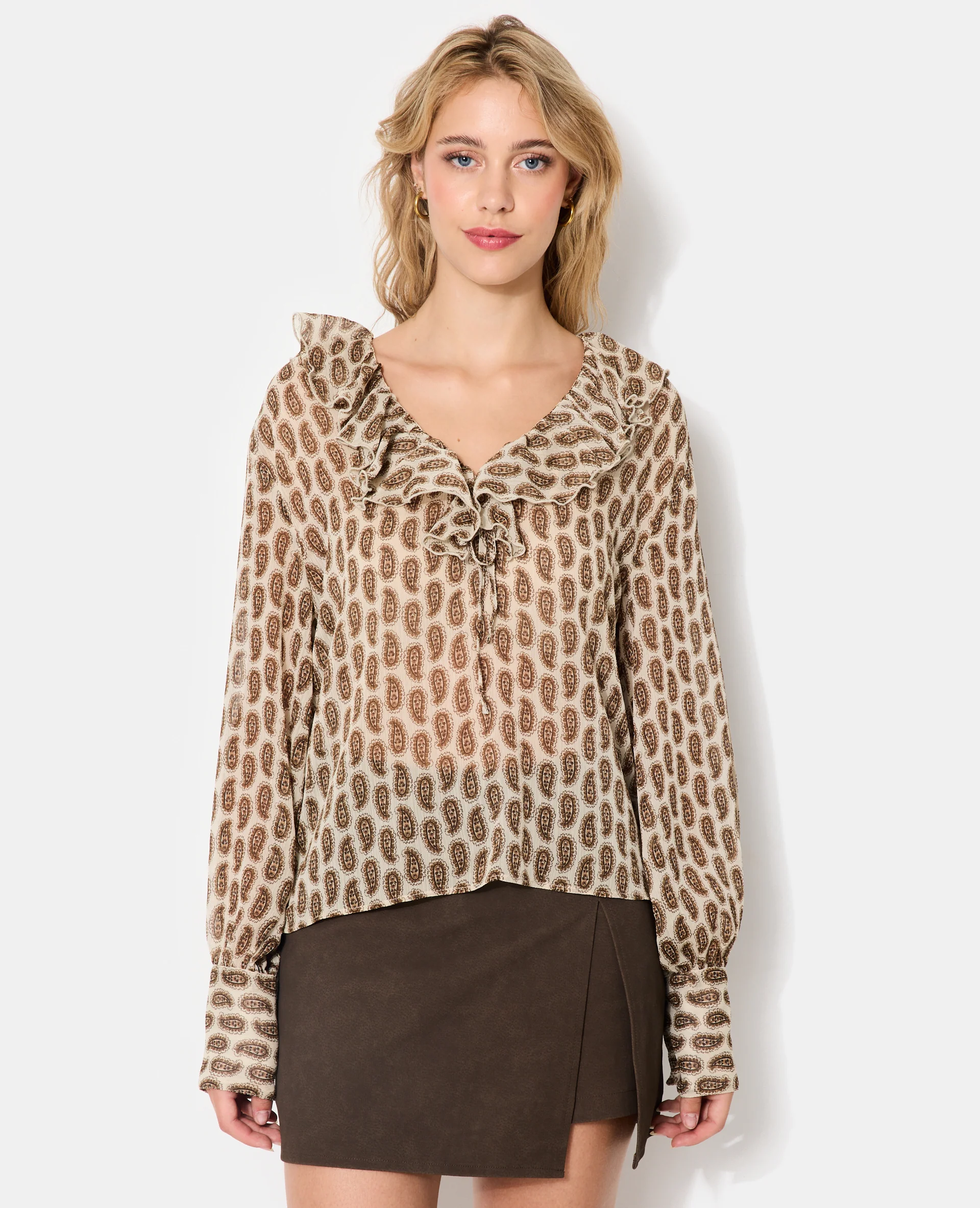 Blouse en voile avec volants motif cachemire - Image 5