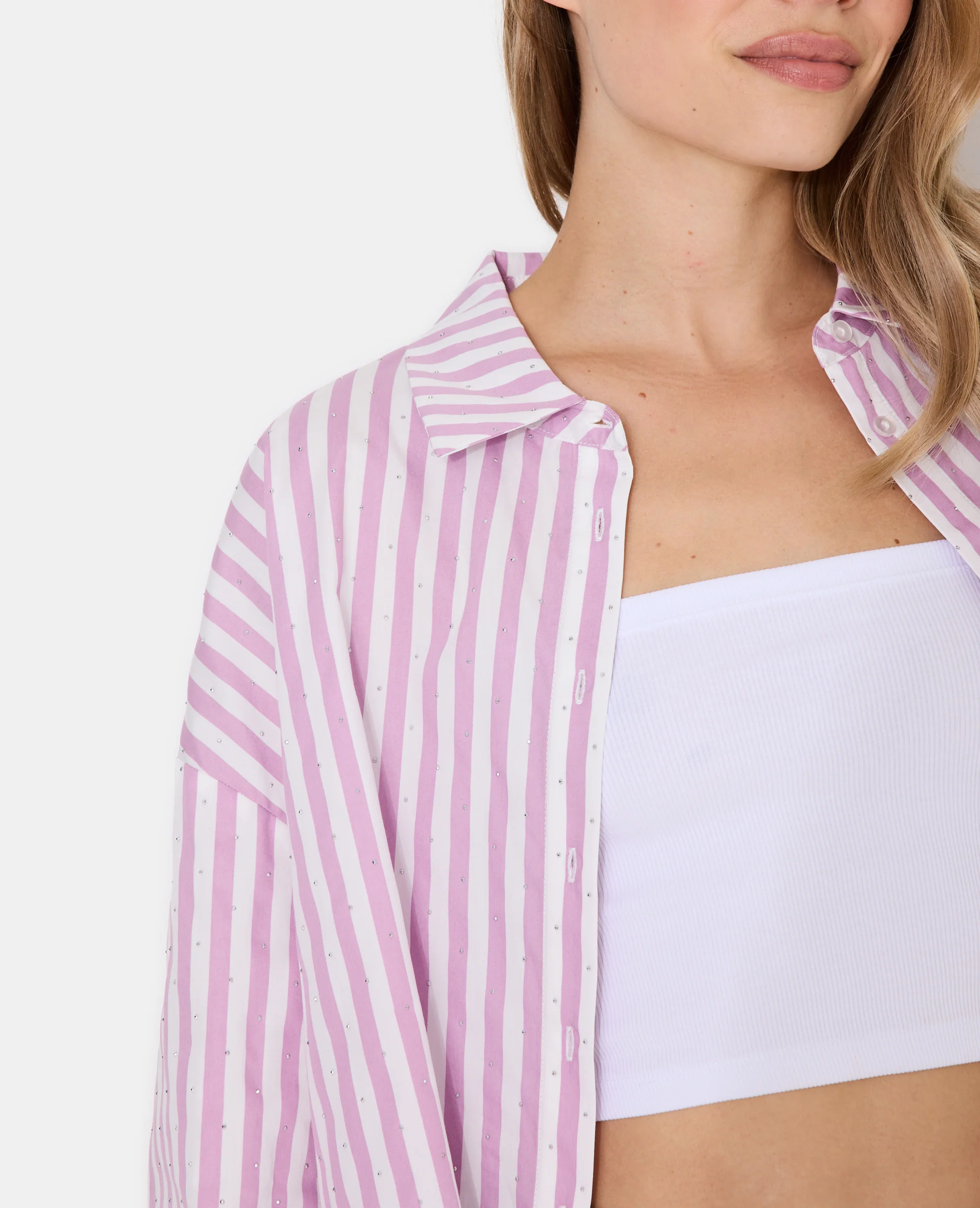 Chemise oversize rayée avec strass - Image 2