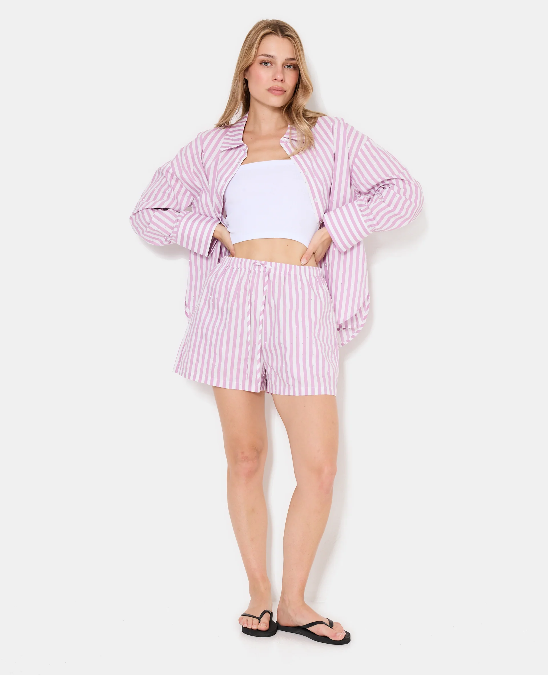 Chemise oversize rayée avec strass - Image 3