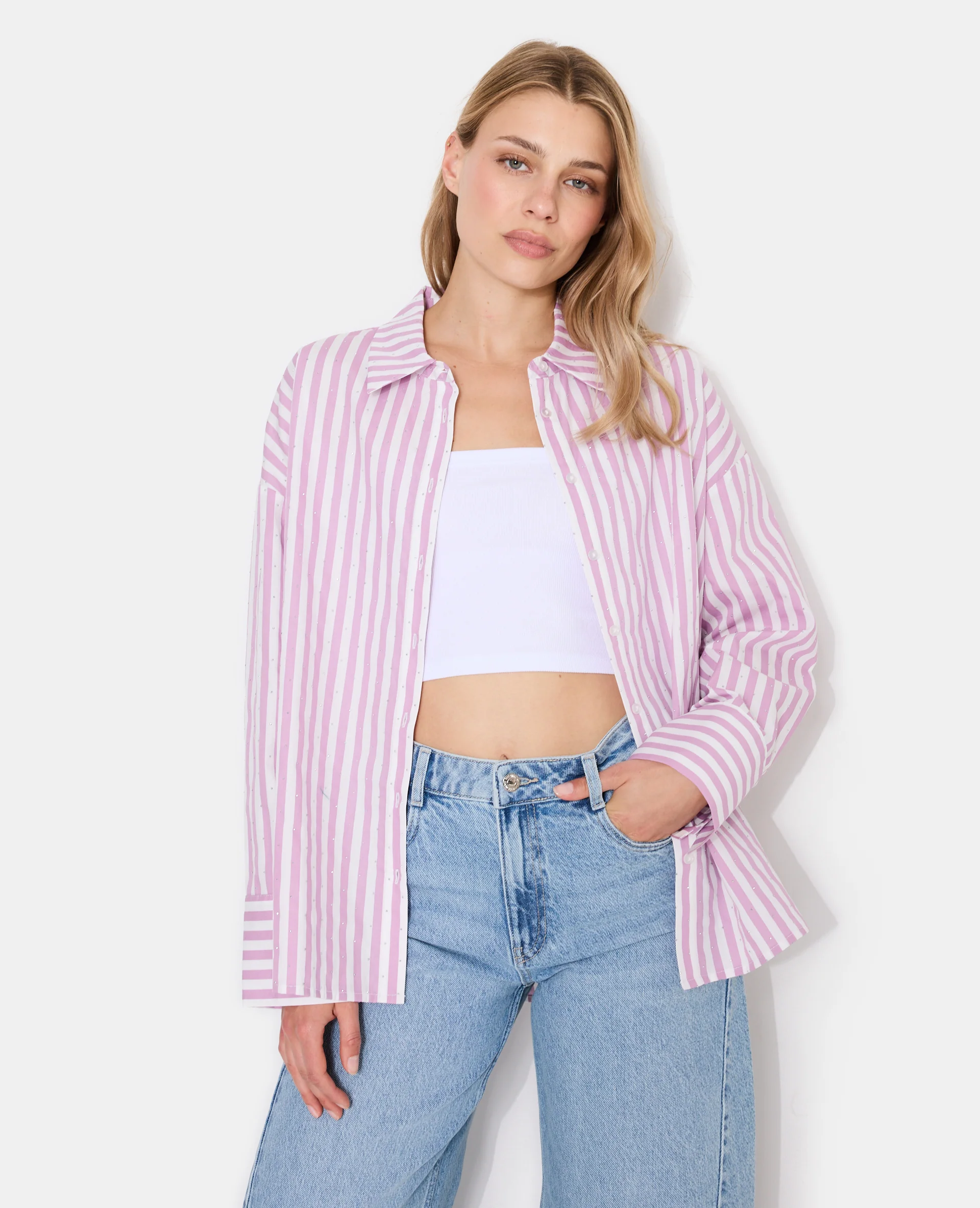 Chemise oversize rayée avec strass - Image 5