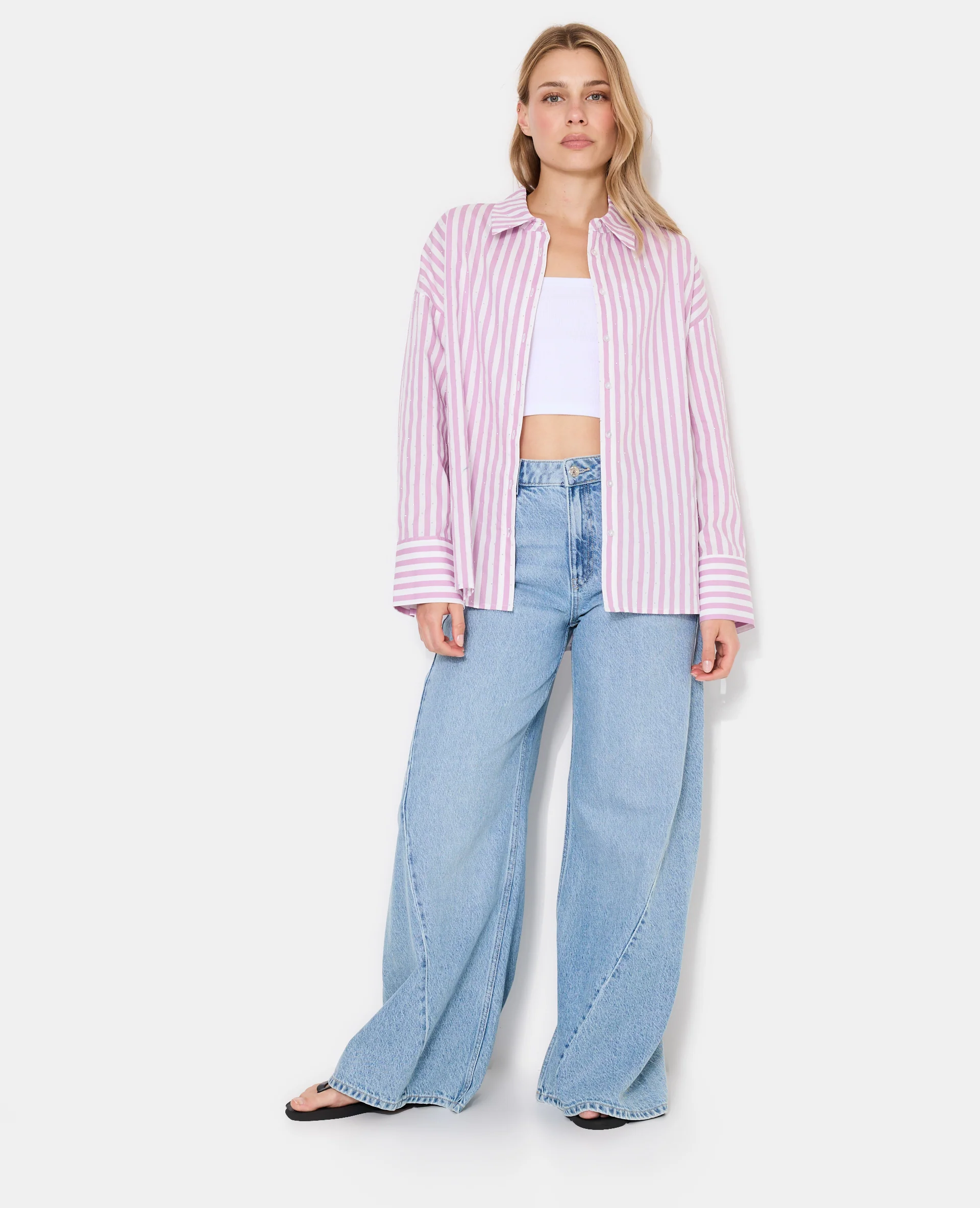 Chemise oversize rayée avec strass - Image 7