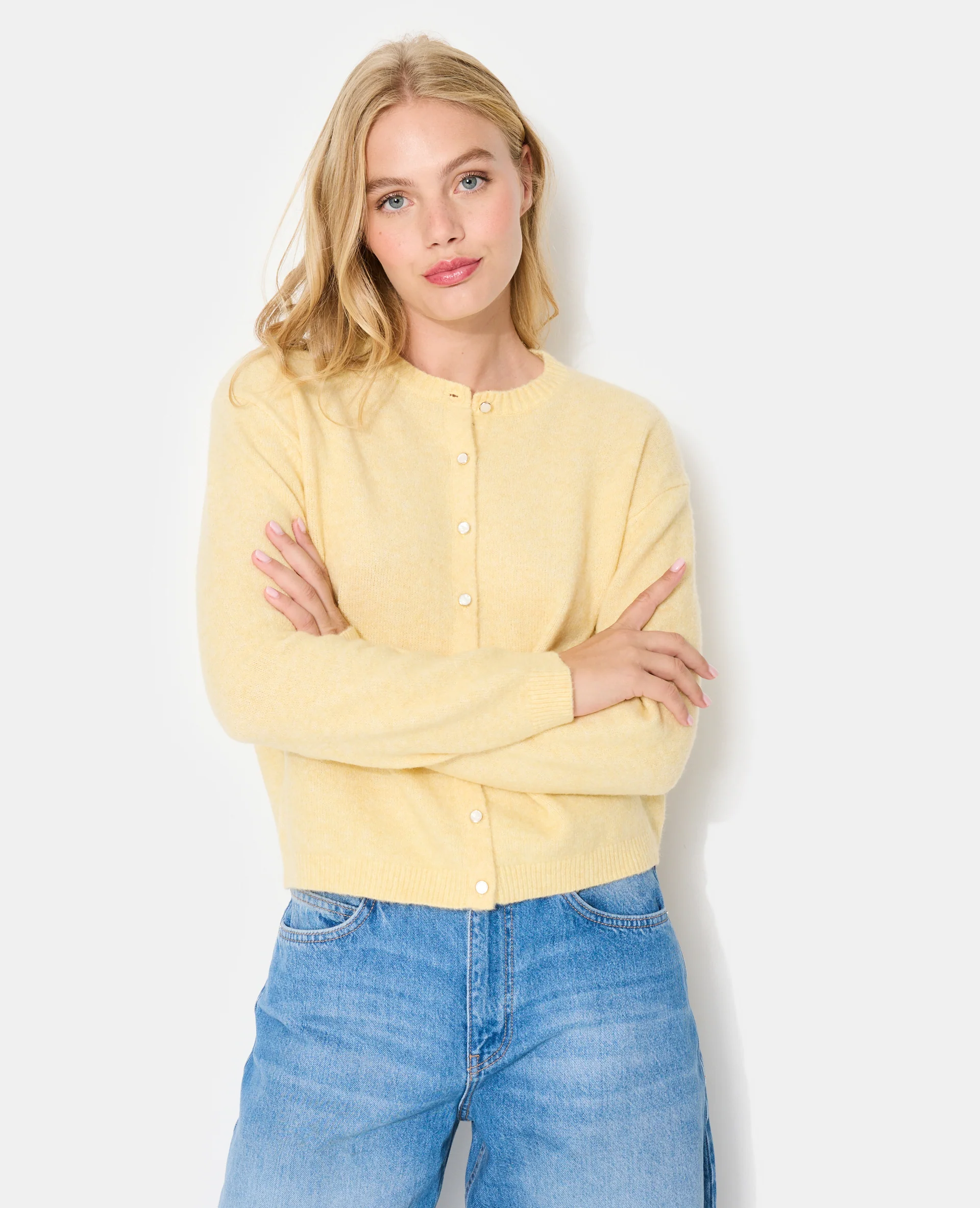 Gilet col rond avec bouton effet nacre - Image 5