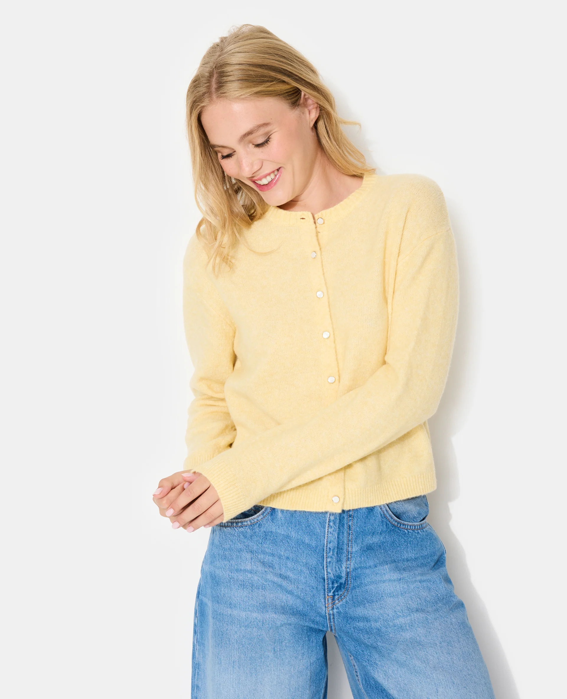 Gilet col rond avec bouton effet nacre - Image 7