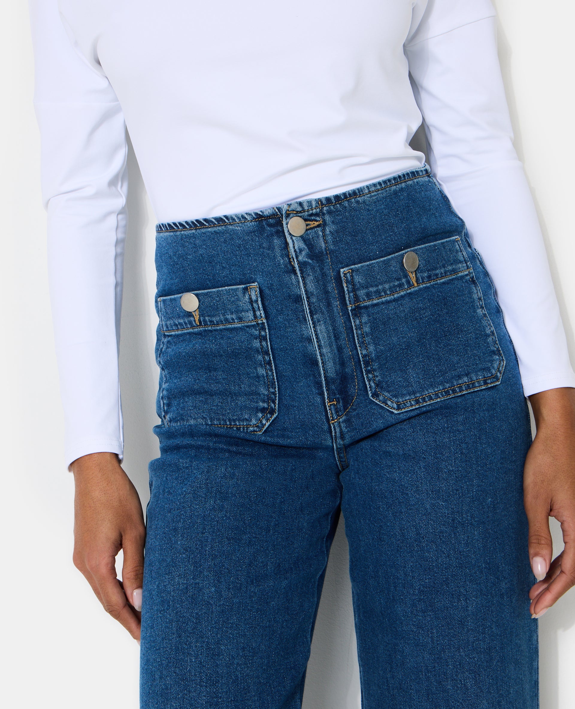 Jean wide taille haute avec poches plaquées - Image 3