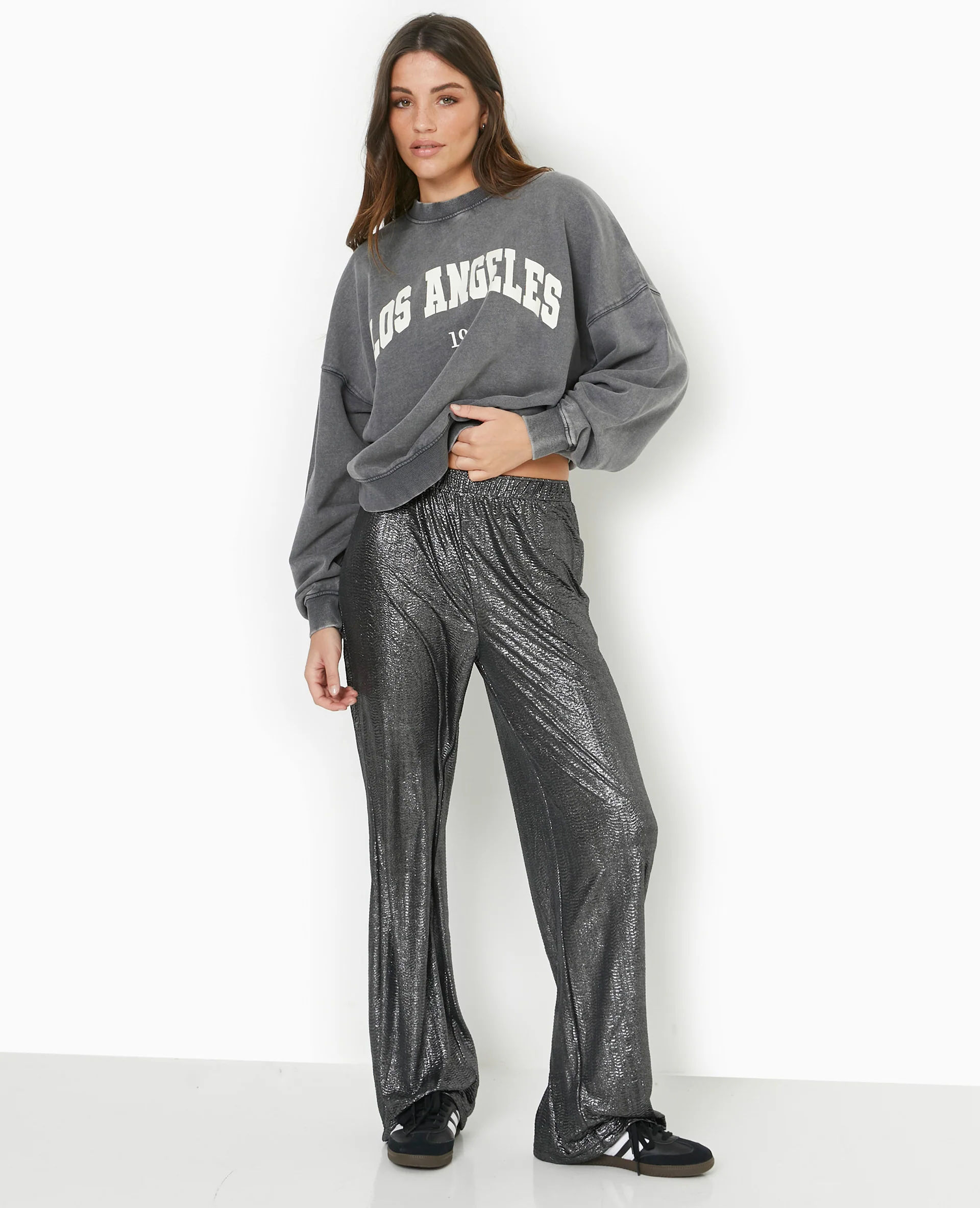 Pantalon fluide en tissu texturé avec lurex doré - Image 7