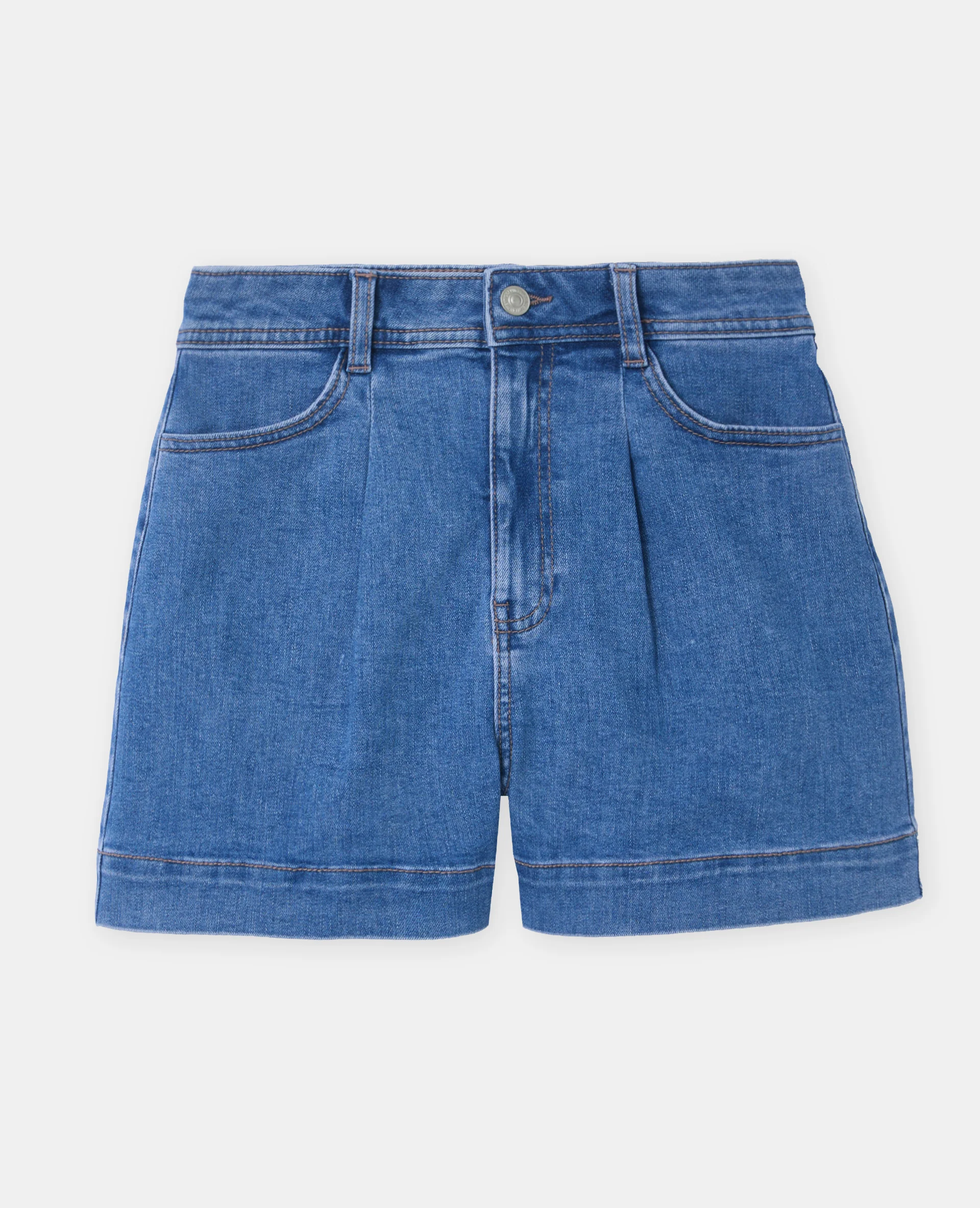 Short en jean taille haute avec pinces - Image 4