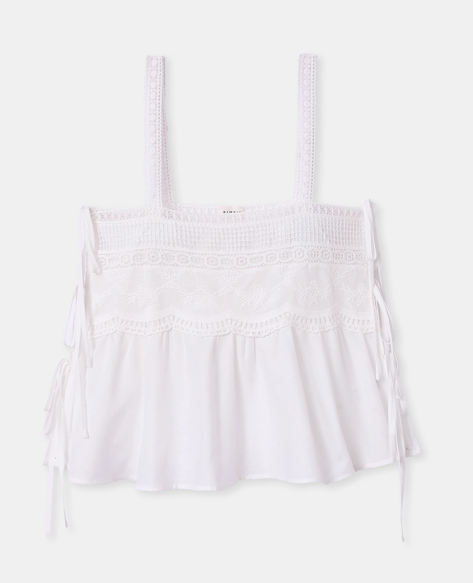 Top à bretelles avec broderies, dentelle et nouettes - Image 4