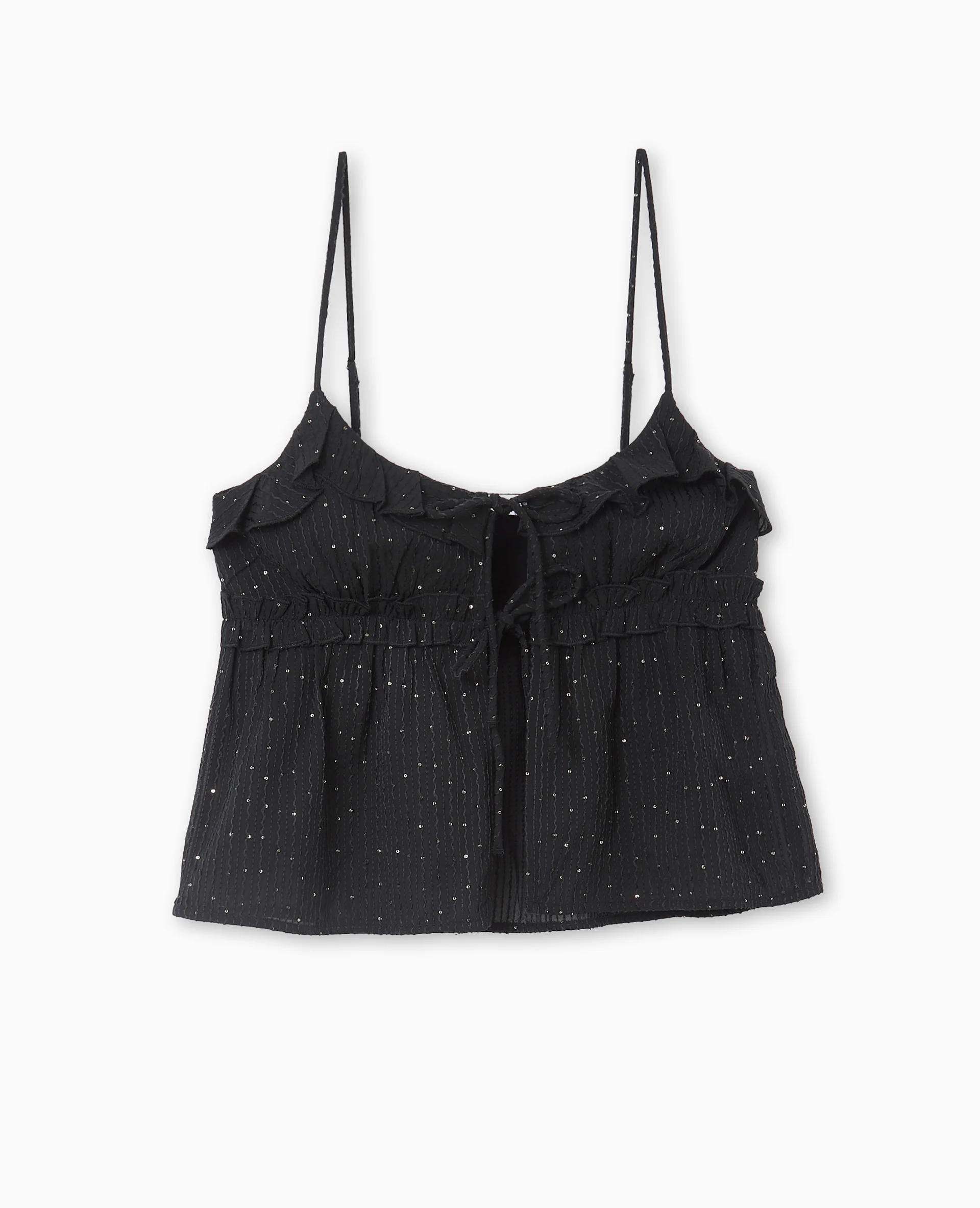 Top à bretelles avec volants et mini sequins - Image 4