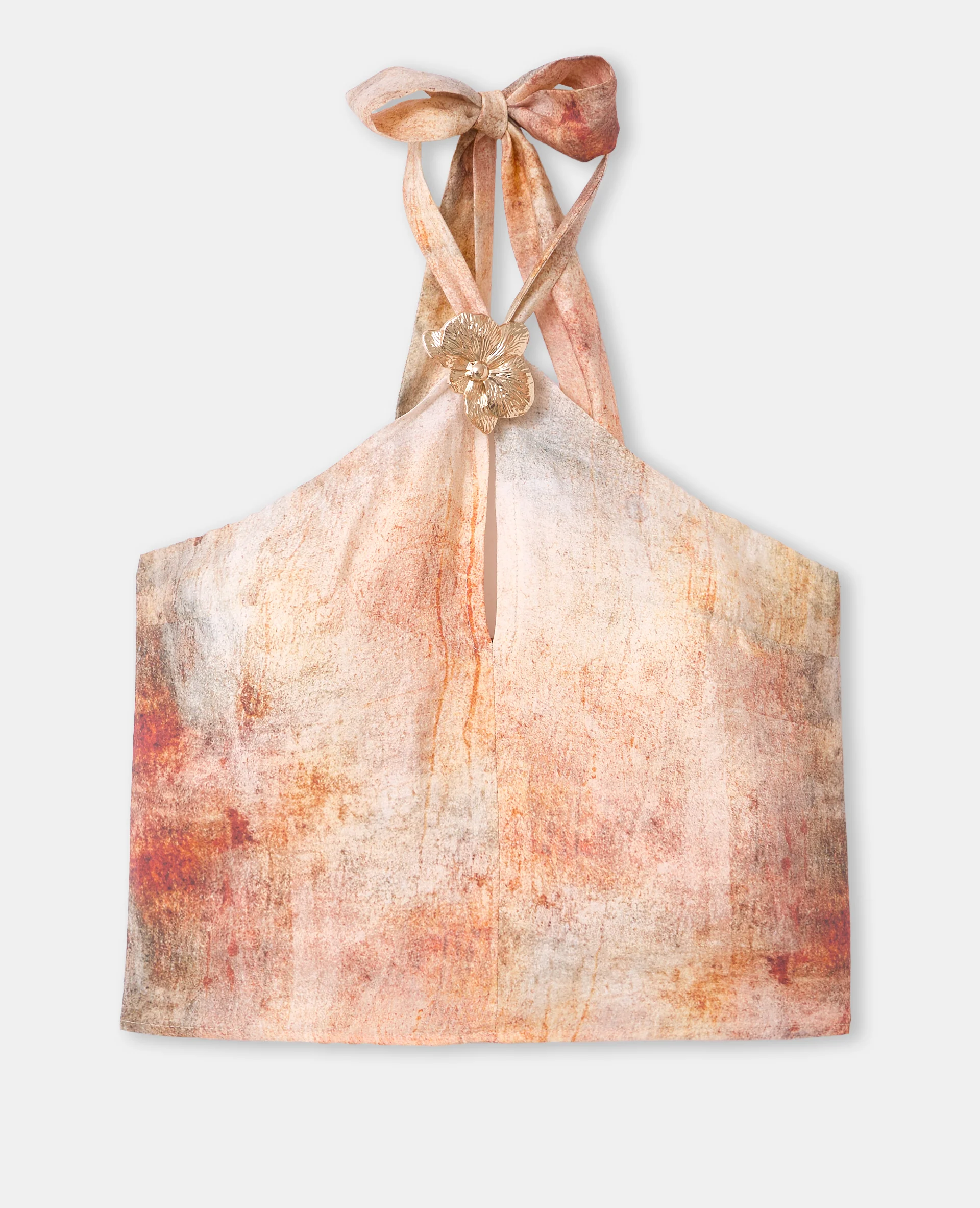 Top dos-nu effet marbré avec détail bijou fleur - Image 4