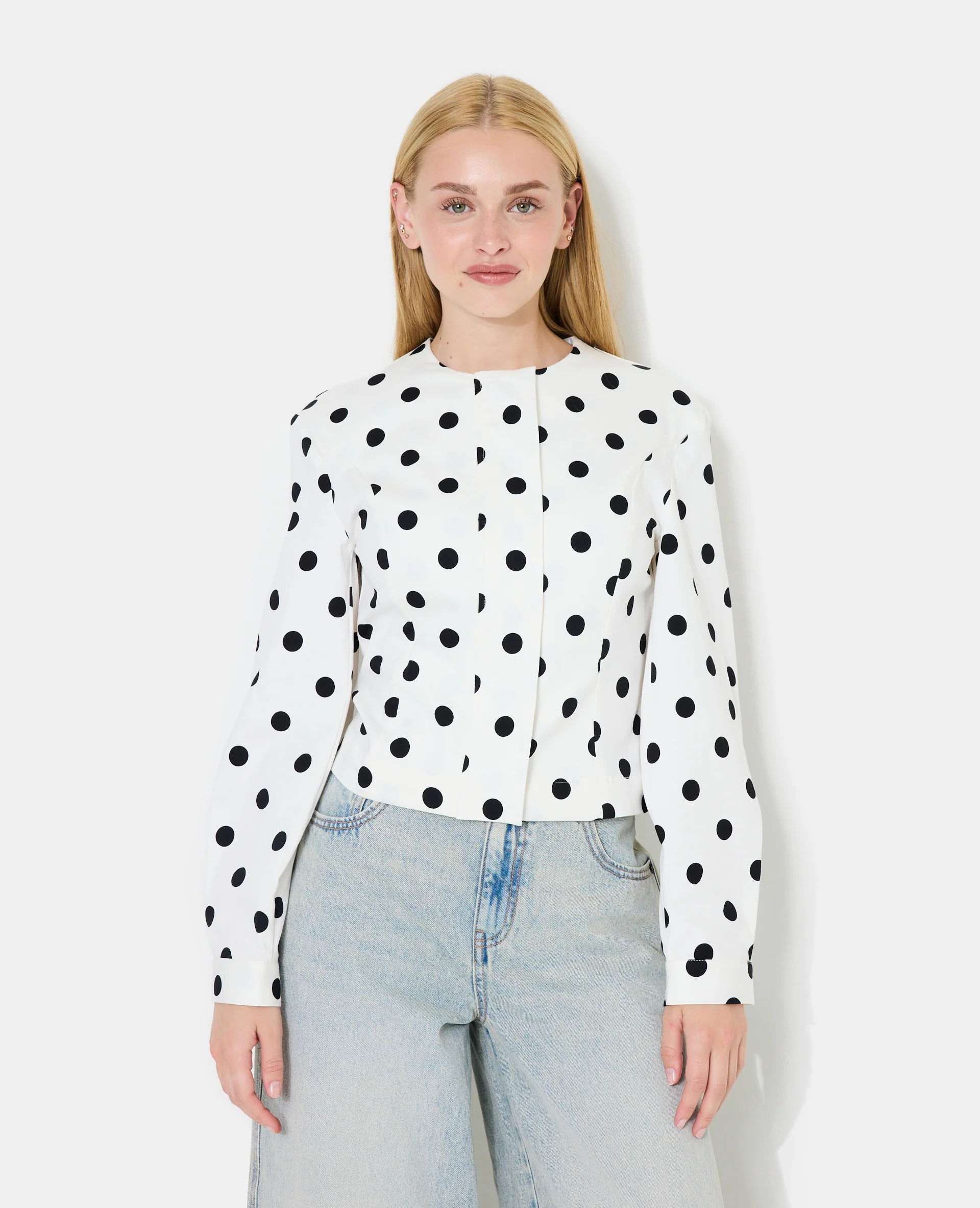 Veste cintrée col rond motif pois - Image 5