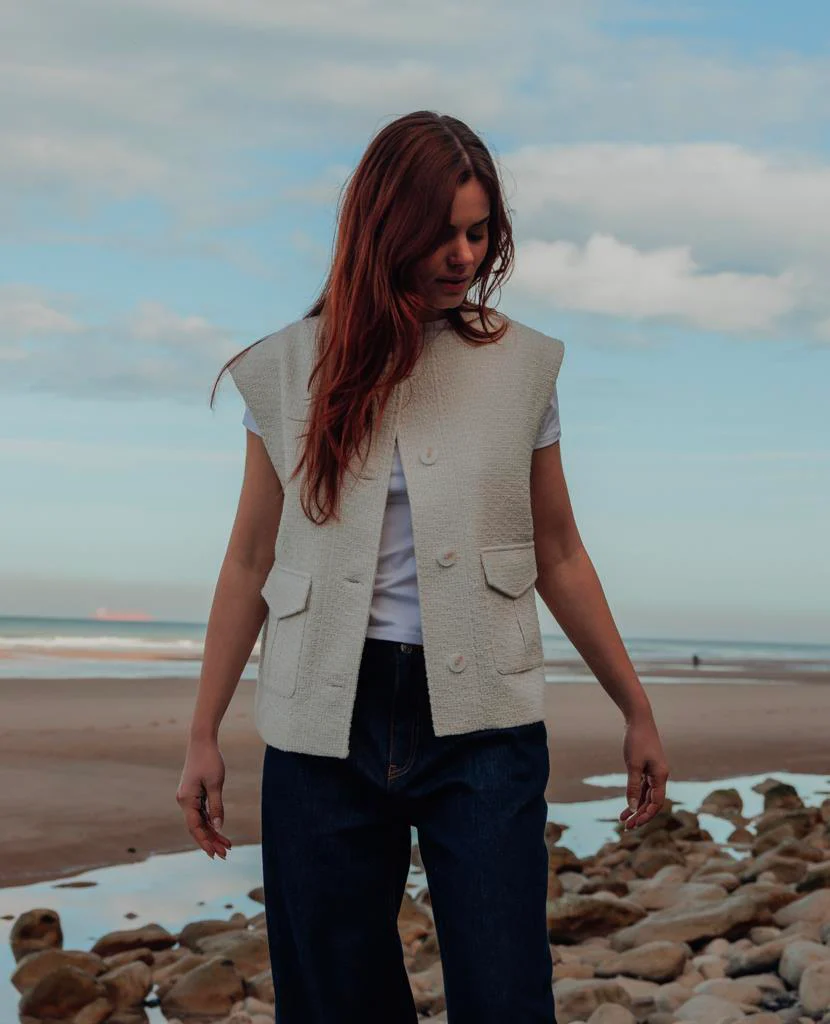 Veste sans manches en tweed avec lurex
