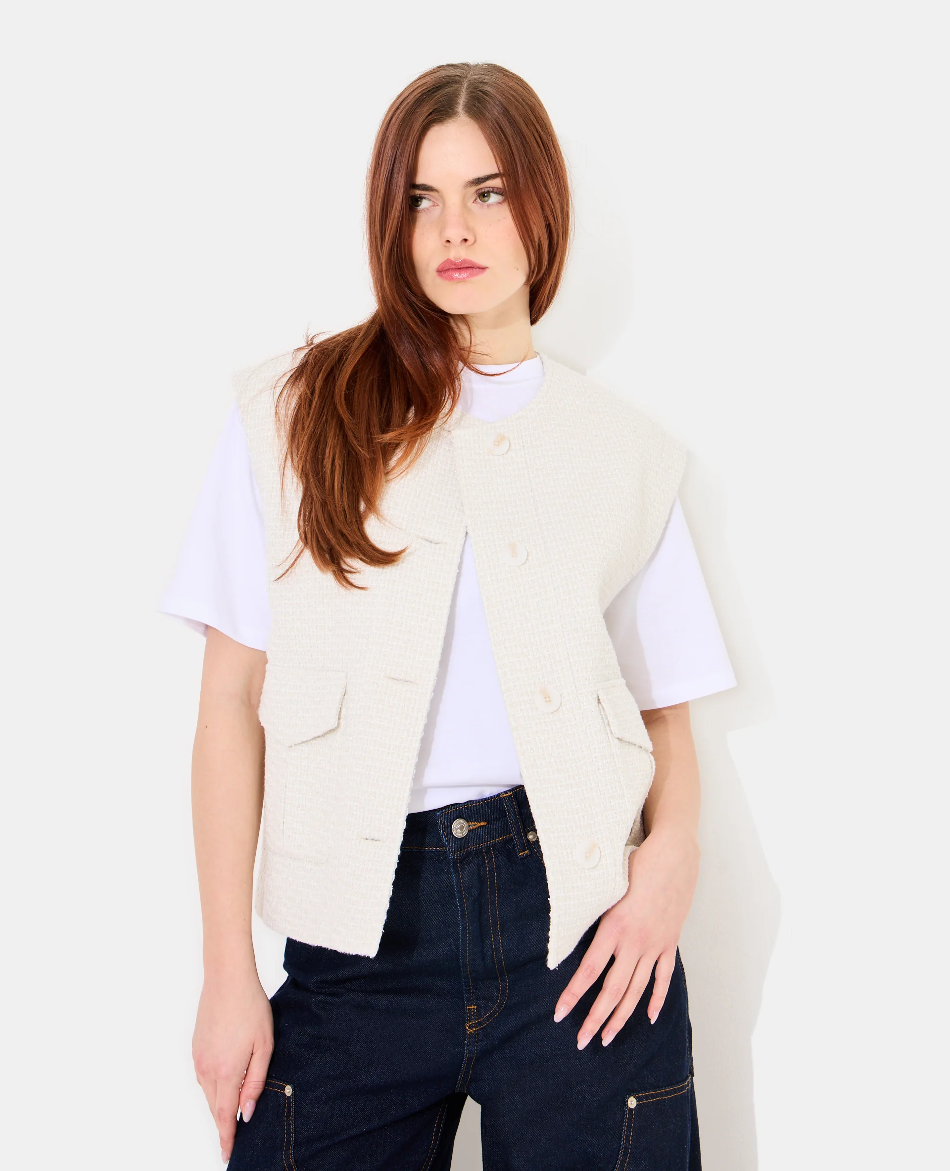 Veste sans manches en tweed avec lurex - Image 2